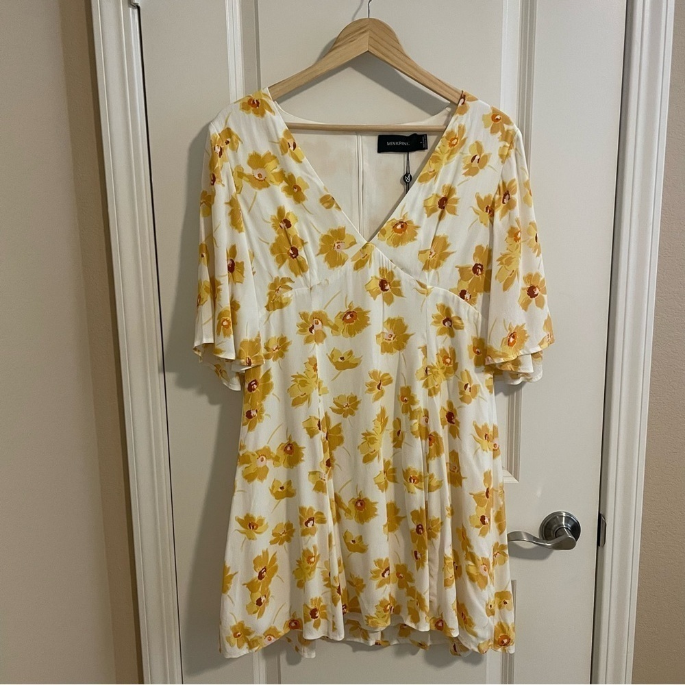 NWT Minkpink Vendela Floral Print Mini Dress Yellow Size Small